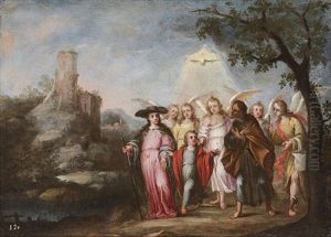 Trinidad En La Tierra Acompanada De Angeles by Lucas De Valdes
