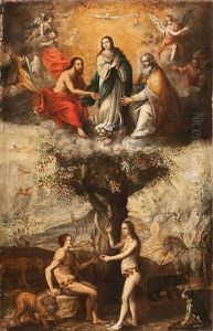 La Trinidad Y Adan Y Eva by Lucas De Valdes