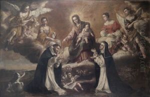 La Virgen Del Rosario Con Santo Domingo Y Santa Catalina De Siena