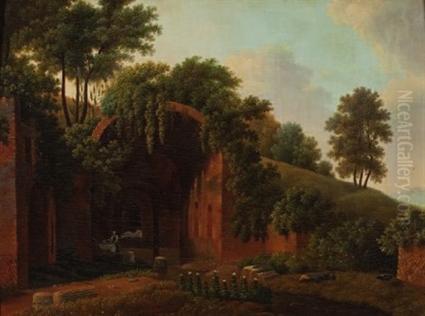 Italienische Ruinenlandschaft Mit Wascherin - view 1