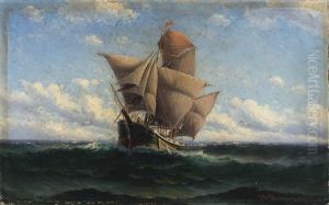 A Full-rigged Ship At Sea. by Theodore Victor Carl Valenkamph