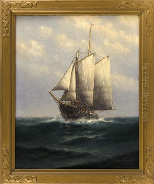 An Oncoming Schooner At Sea - view 1