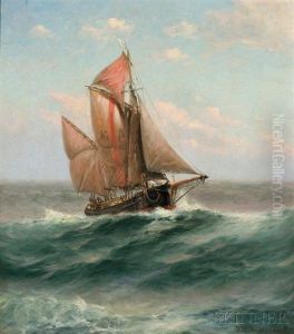 Two-masted Schooner In Full Sail by Theodore Victor Carl Valenkamph