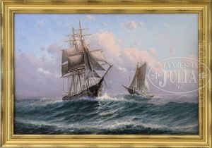 Two Ships In Open Seas by Theodore Victor Carl Valenkamph
