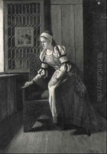 Junge Frau Am Fenster by Ludwig Valenta