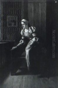 Junge Frau Am Fenster by Ludwig Valenta