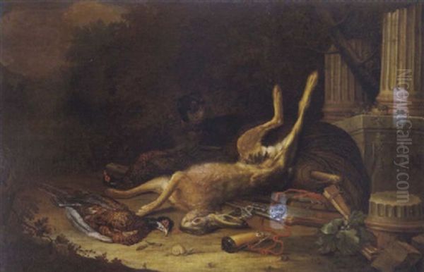 Jagdstilleben Mit Einem Hund In Einer Parklandschaft - view 1