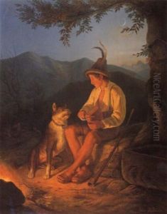 Sennerbub Mit Hund Am Lagerfeuer