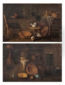 Interieur De Cuisine Avec Un Chat; Interieur De Cuisine Avec Un Poele (pair) by Giovanni Domenico Valentino