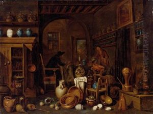 Kucheninterieur Mit Weiblicher Figur; Interieur Mit Schreibender Figur (der Apotheker)