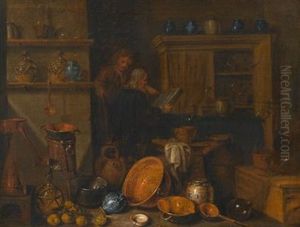 Figures Reading In A Kitchen Interior