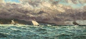 Three Cutters Running Into Cowes Roads In Half A Gale (yachting Off The Coast Of Scotland) by John Edward Brett