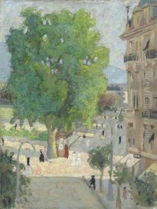 A French Street Scene by Adolphe Pierre Valette