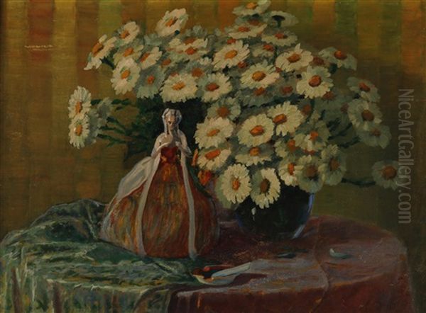 Stillleben Mit Margeritenstraus Und Zierfigur - view 1