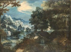 Ville Sur Un Eperon Rocheux Devant Une Riviere En Bordure De Foret by Marten van Valkenborch the Elder