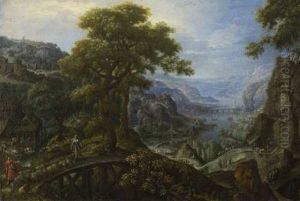Flusslandschaft Mit Schafherde Und Flucht Nach Agypten by Marten van Valkenborch the Elder