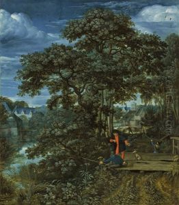 A Wooded, River Landscape With An Angler by Lucas Van Valkenborch