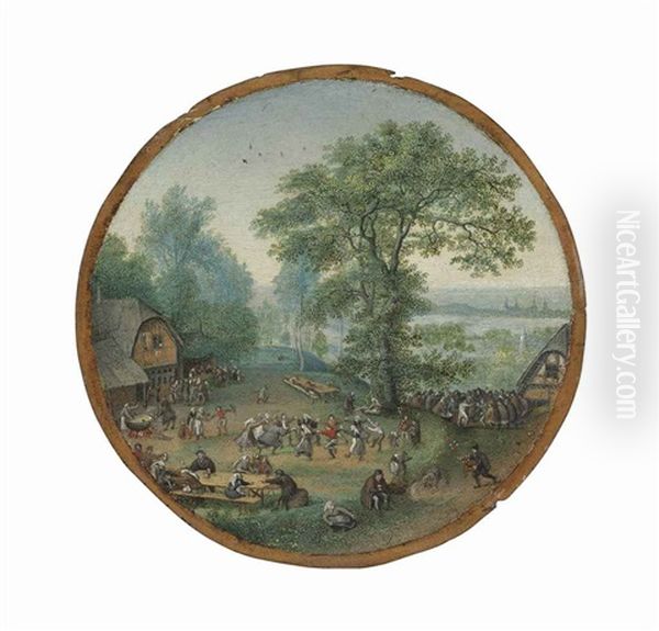 A Wooded Landscape With Figures Dancing And Merry-making In A Village - view 1
