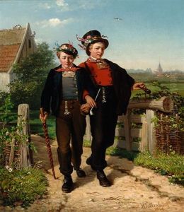 Two Brulfteneugers Leaving A Farmhouse