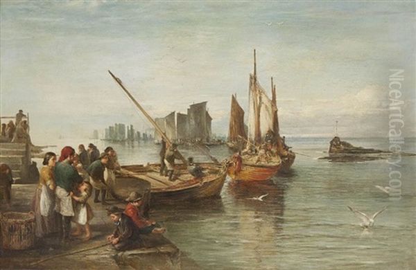 Breton Quay With Fishing Fleet Leaving The Harbour - view 1