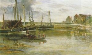 Fishing Boats In A Berwickshire Harbour by William Fleming Vallance