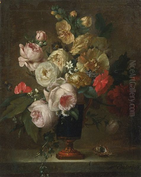 Still Life Of Flowers In A Vase With A Shell by Anne Vallayer-Coster