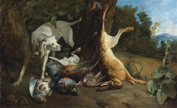 Scene De Retour De Chasse Dans Un Paysage - view 1
