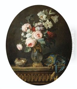 Nature Morte Au Vase De Fleurs, Nid D'oiseau Et Bourse