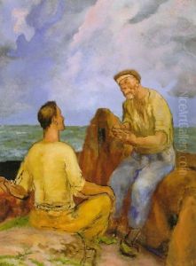 Dos Pescatores: El Viejo Pescador Ensena Al Joven by Evaristo Valle