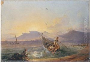 Barche E Pescatori Lungo La Costa Livornese by Pietro Della Valle