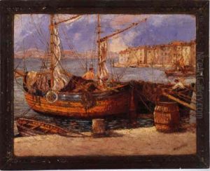 Fishing Boats In The Dock by Pietro Della Valle