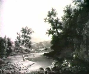 Paesaggio Lacustre Con Pescatore by Pietro Della Valle
