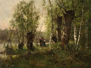 Wood Gatherer In Landscape by Etienne Maxime Vallee