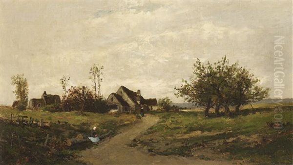 Landschaft Mit Gehoft Und Bauerinnen Am Wegesrand - view 1