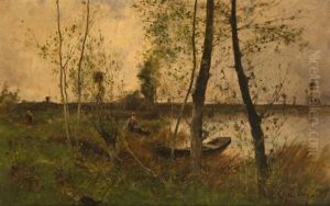 Pecheur Au Bord Du Lac by Etienne Maxime Vallee