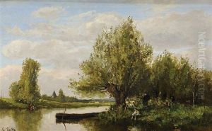 Pecheur Sur La Riviere by Etienne Maxime Vallee
