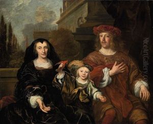 A Family Portrait Of A An Elderly Woman With Her Son And Grandson, Seated, On A Palatial Balcony A Family Portrait Of A An Elderly Woman With Her Son And Grandson, Seated, On A Palatial Balcony