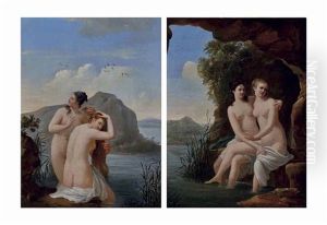 Des Nymphes Se Baignant; Et Des Nymphes A L'entree D'une Grotte by Jacques Antoine Vallin
