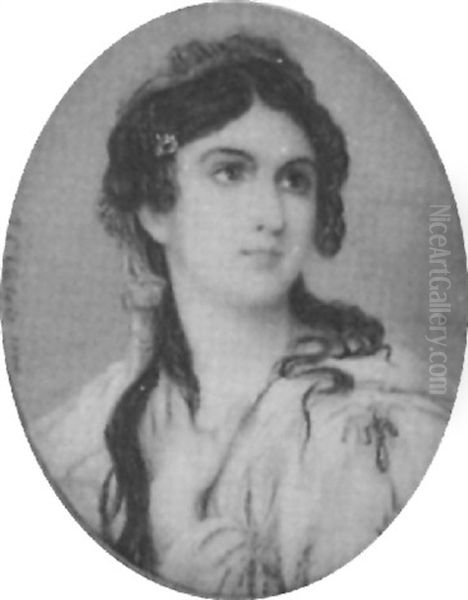 A Lady, In White Robes Held At The Shoulder By A Green And Gold Clasp, A Striped Headdress - view 1