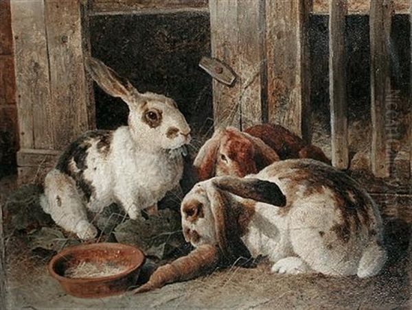 Three Rabbits By A Hutch - view 1