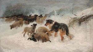 Sheep In A Snowstorm, The Rescue by Frederick E. Valter
