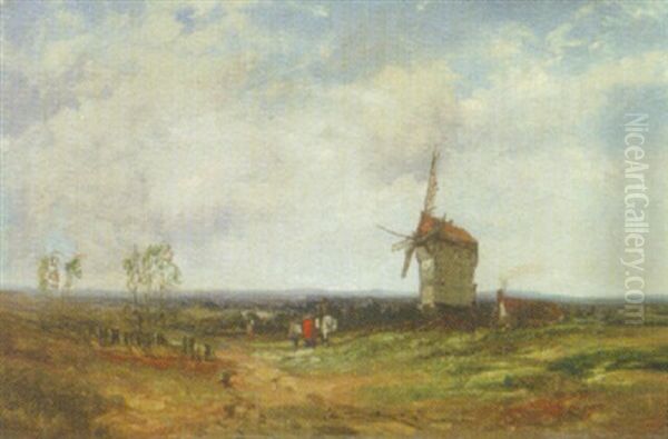Figures On A Country Road By A Windmill - view 1