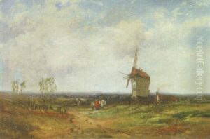 Figures On A Country Road By A Windmill Figures On A Country Road By A Windmill