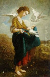 A Girl Feeding Doves