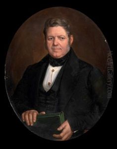 Portrait Of A Gentleman, In A Black Suit And Waistcoat Holding A Green Book