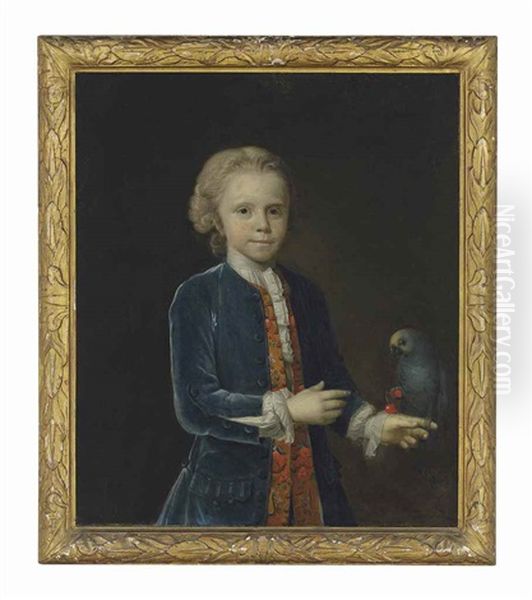 Portrait Of A Boy, Three-quarter-length, In A Blue Velvet Coat And Embroidered Waistcoat, With A Parrot Resting On His Left Hand - view 1