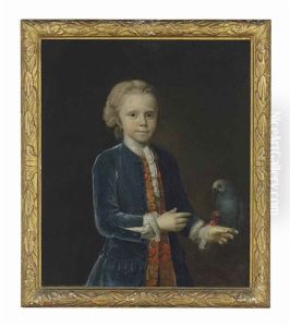 Portrait Of A Boy, Three-quarter-length, In A Blue Velvet Coat And Embroidered Waistcoat, With A Parrot Resting On His Left Hand