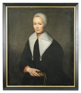 Portrait Of A Lady, Half Length, In Black With A White Cap And Collar, Holding A Bible Inscribed With A "b"