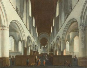 Blick In Die Kirche St. Bavo In Haarlem Mit Besuchern Und Hunden