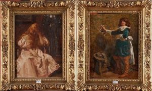 Le Mousquetaire Et Jeune Fille Assise (pair)